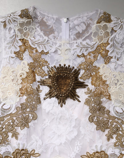 Ivory Lace Silk Embellished Sleeveless Dress