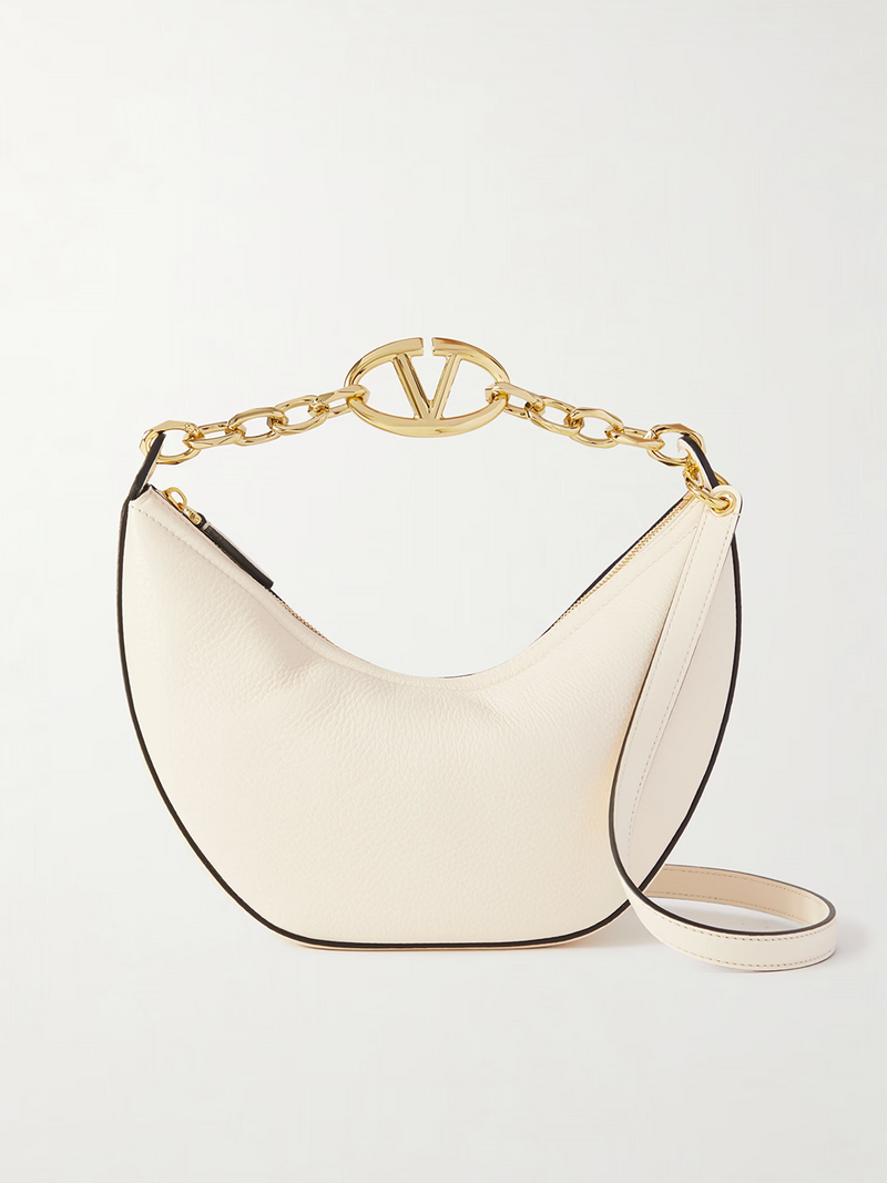 Ivory Leather Small Hobo Vlogo Shoulder Bag-Valentino Garavani-LabelTerrace.com