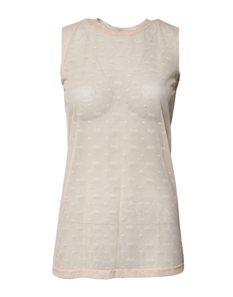 Ivory Nylon Logo See Through Sleeveless Tank Top-Dolce & Gabbana-LabelTerrace.com