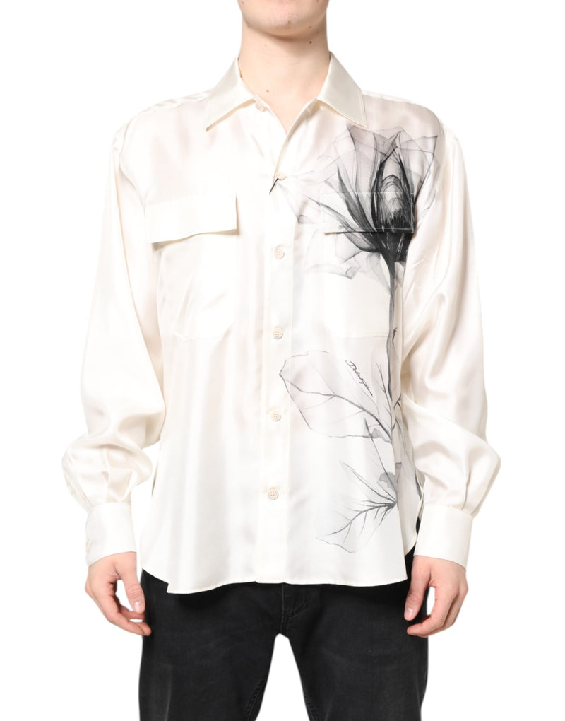Ivory Silk Long Sleeves Men Casual Shirt-Dolce & Gabbana-LabelTerrace.com