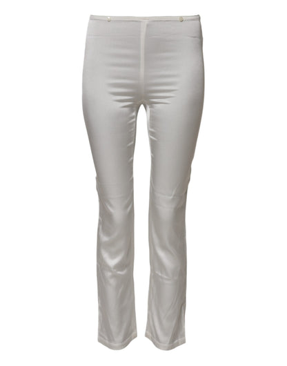 Ivory Silk Tapered High Waist Pants-Dolce & Gabbana-LabelTerrace.com