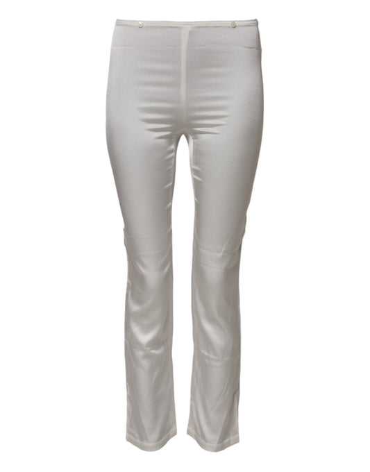 Ivory Silk Tapered High Waist Pants-Dolce & Gabbana-LabelTerrace.com