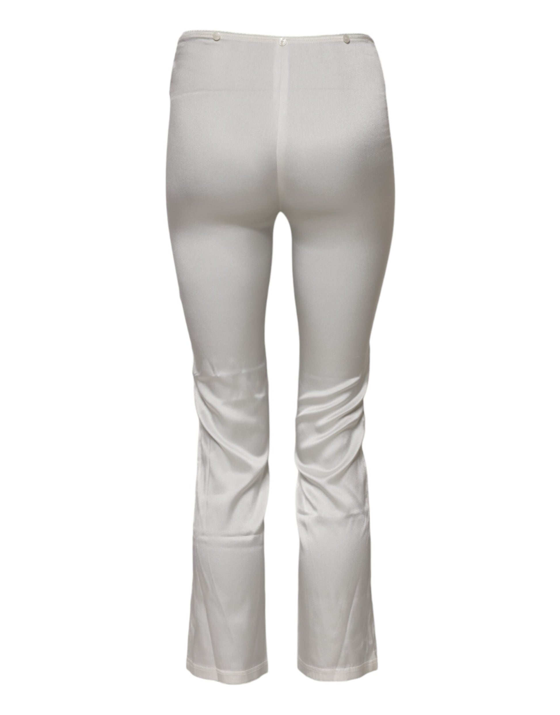 Ivory Silk Tapered High Waist Pants-Dolce & Gabbana-LabelTerrace.com