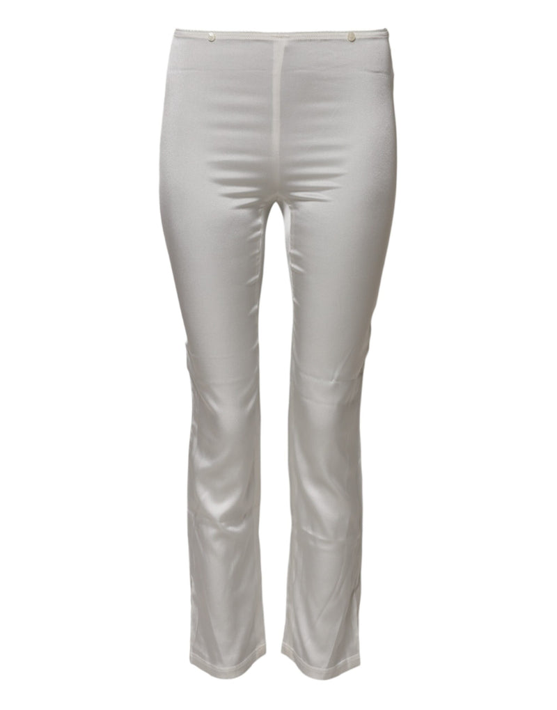 Ivory Silk Tapered High Waist Pants-Dolce & Gabbana-LabelTerrace.com