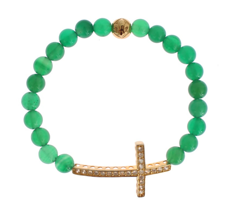 Jade Stone Gold CZ Cross 925 Silver Bracelet-Nialaya-LabelTerrace.com