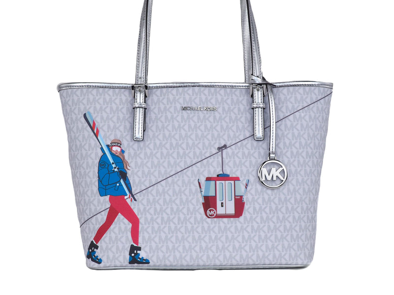 Jet Set Girls Print Medium Signature PVC Carryall Shoulder Tote Handbag (Bright White Multi)-Michael Kors-LabelTerrace.com