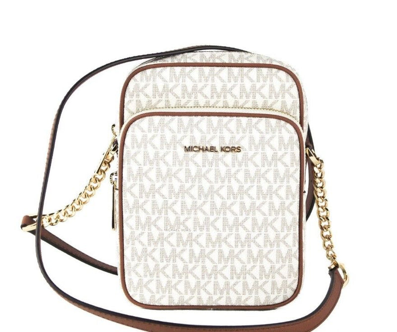 Jet Set Medium Vanilla PVC North South Chain Crossbody Handbag-Michael Kors-LabelTerrace.com