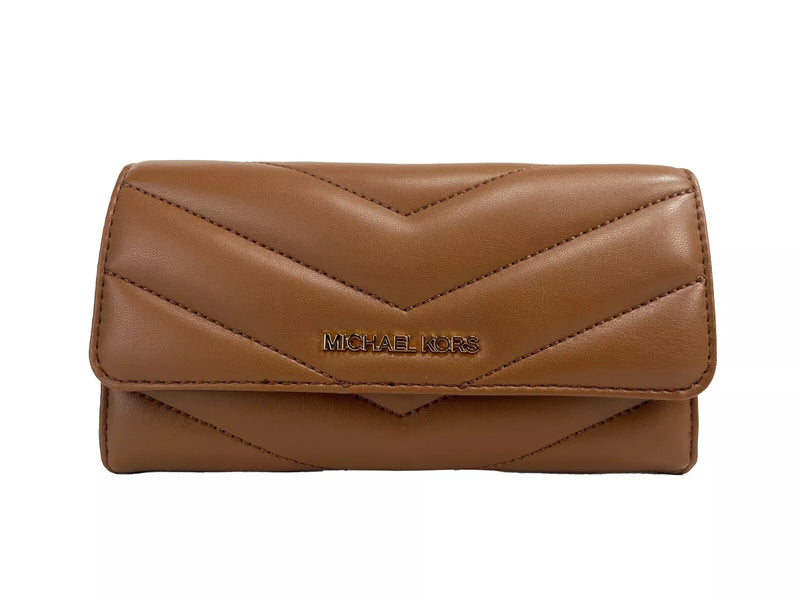 Jet Set Travel Large Quilted Leather Trifold Wallet Brown-Michael Kors-LabelTerrace.com