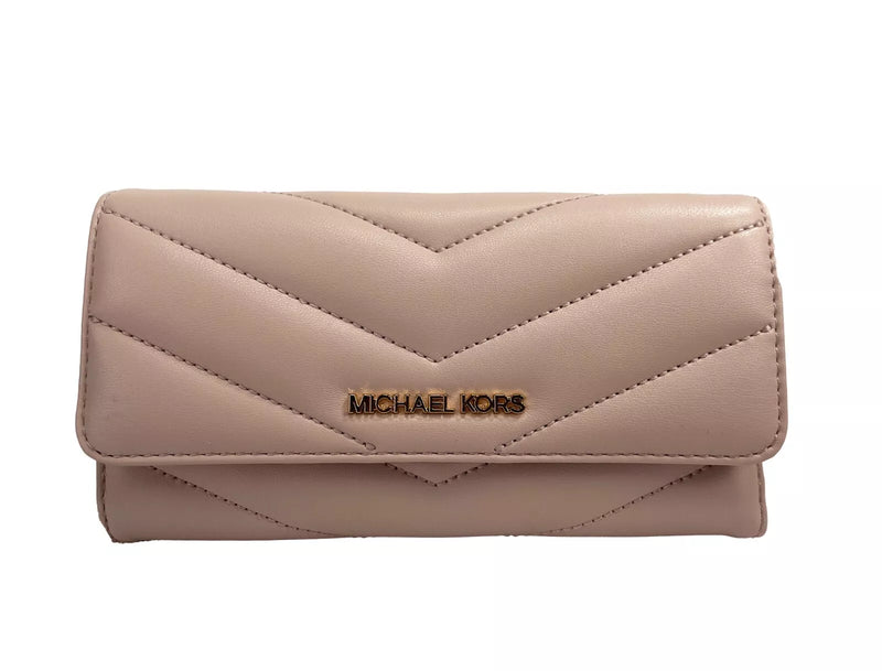 Jet Set Travel Large Quilted Leather Trifold Wallet Powder Blush-Michael Kors-LabelTerrace.com
