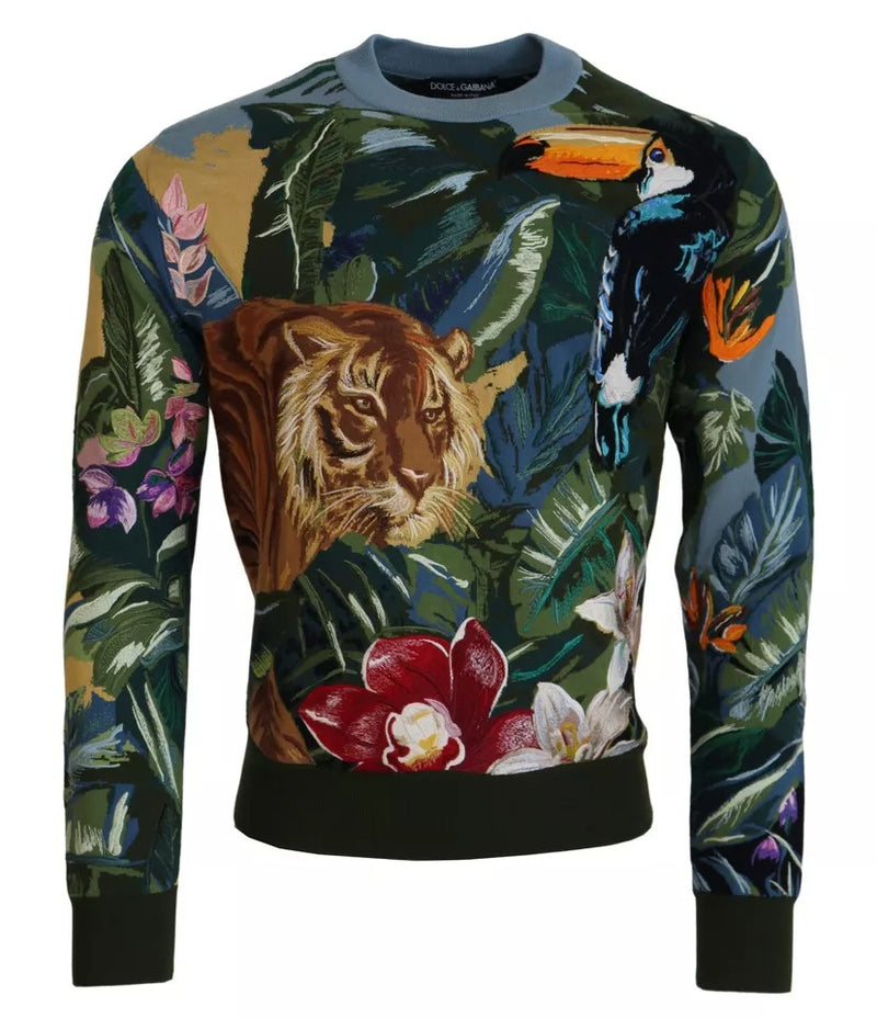 Jungle Wool Silk Pullover Logo Sweater-Dolce & Gabbana-LabelTerrace.com