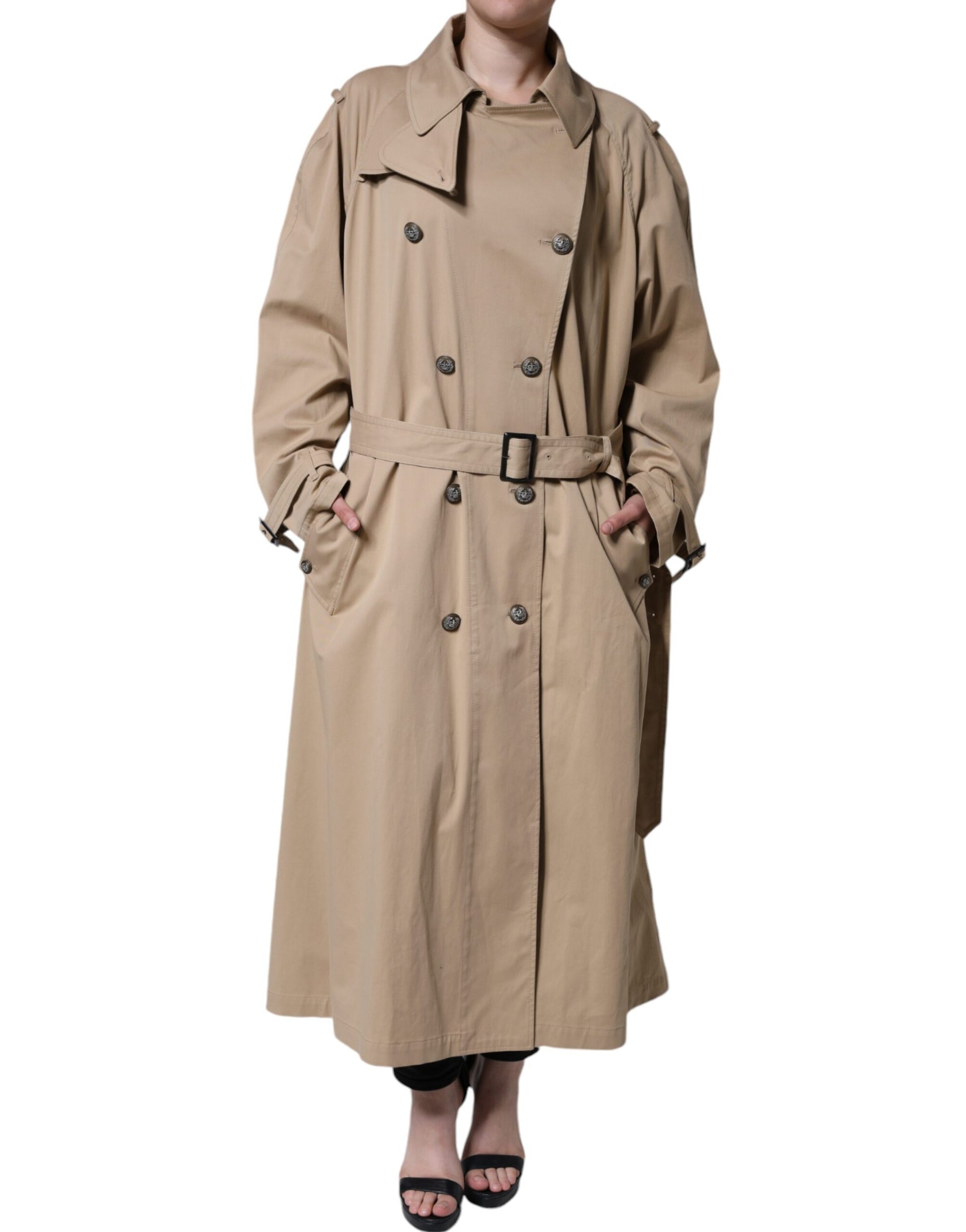 Khaki Double Breasted Trench Coat Jacket-Dolce & Gabbana-LabelTerrace.com