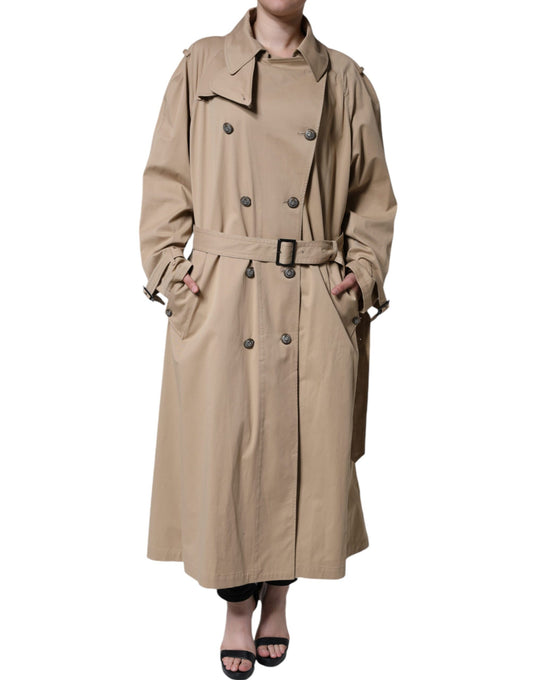 Khaki Double Breasted Trench Coat Jacket-Dolce & Gabbana-LabelTerrace.com