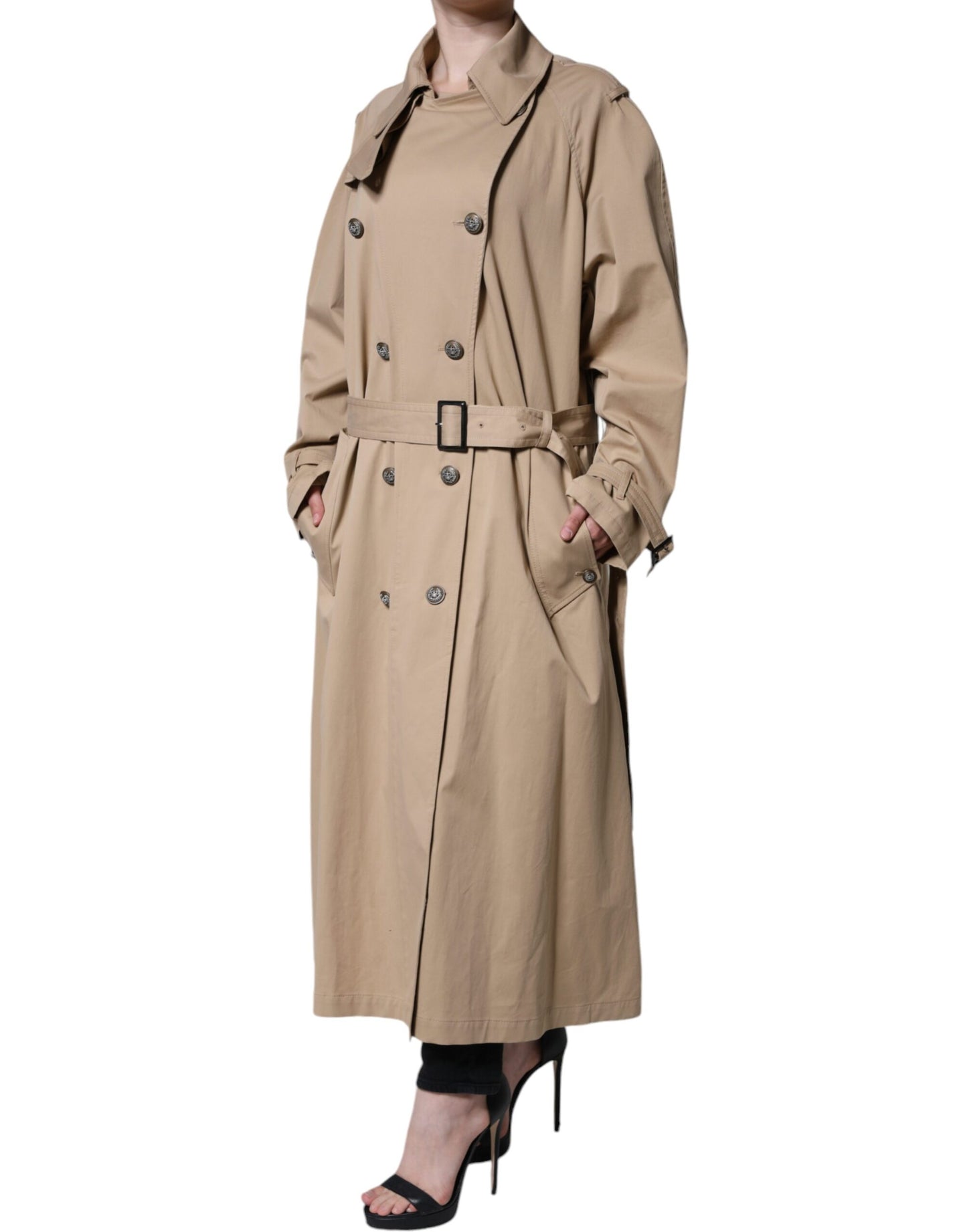 Khaki Double Breasted Trench Coat Jacket-Dolce & Gabbana-LabelTerrace.com