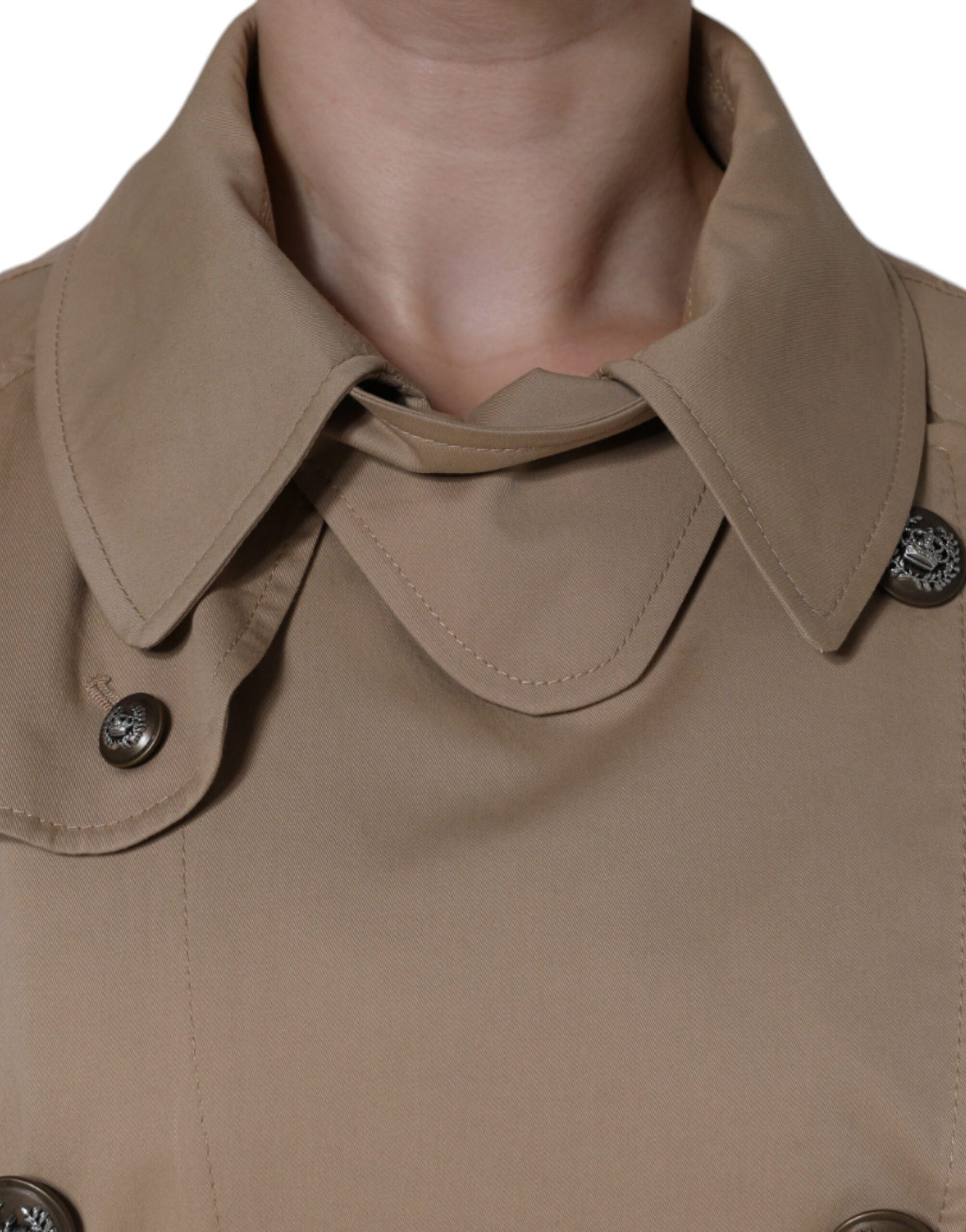 Khaki Double Breasted Trench Coat Jacket-Dolce & Gabbana-LabelTerrace.com