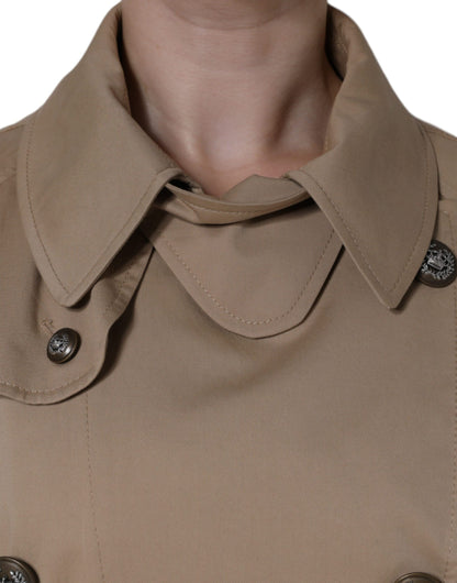 Khaki Double Breasted Trench Coat Jacket-Dolce & Gabbana-LabelTerrace.com