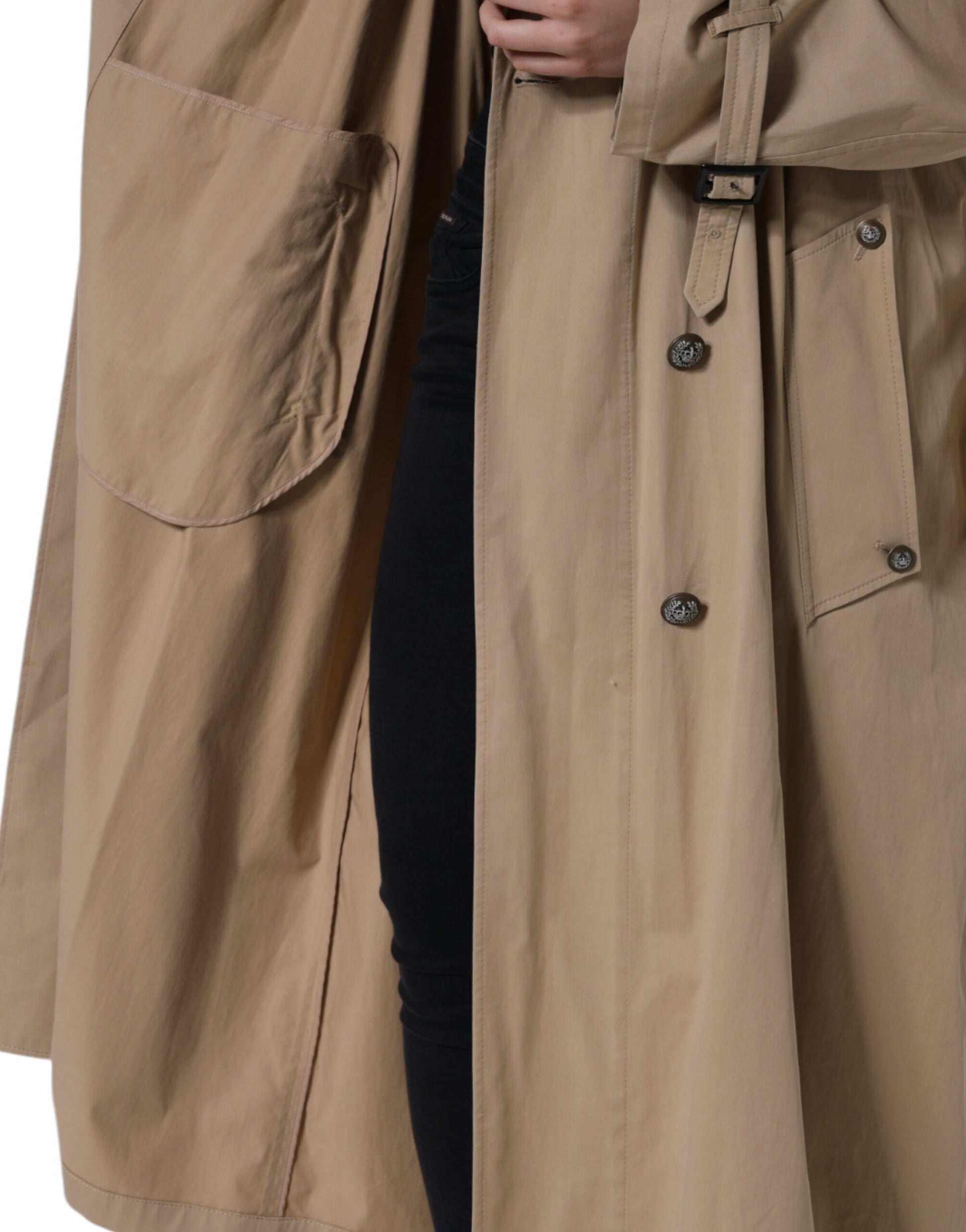 Khaki Double Breasted Trench Coat Jacket-Dolce & Gabbana-LabelTerrace.com
