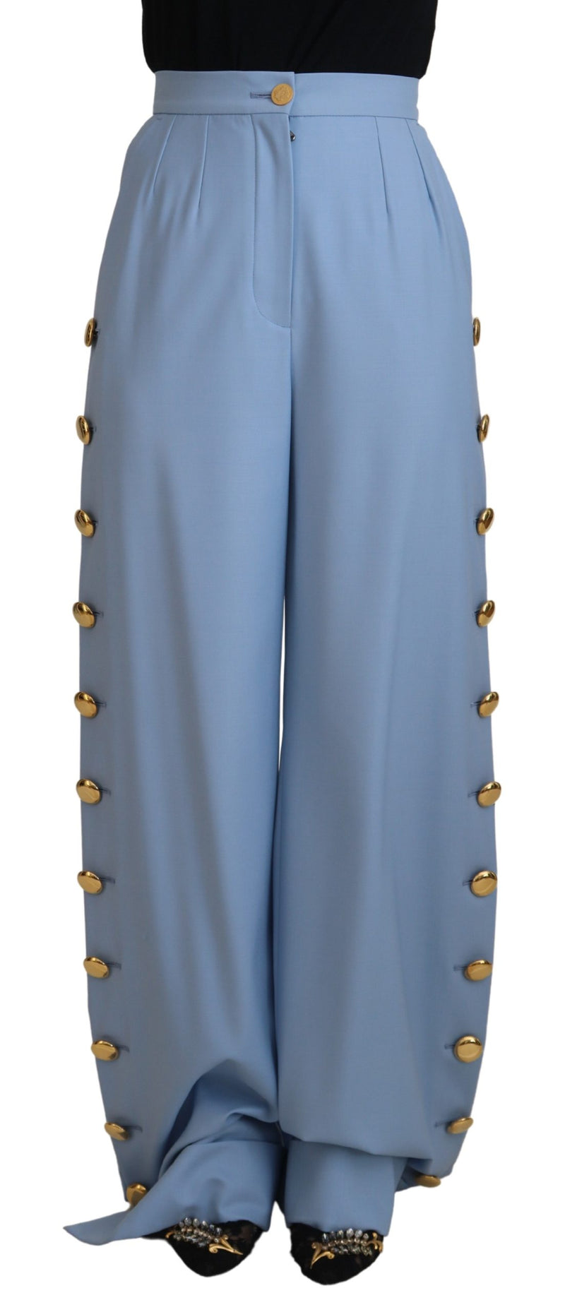 Light Blue Button Wide Leg Pants-Dolce & Gabbana-LabelTerrace.com