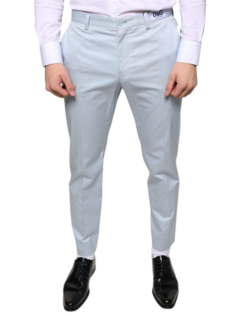 Light Blue Cotton Dress Pants-Dolce & Gabbana-LabelTerrace.com