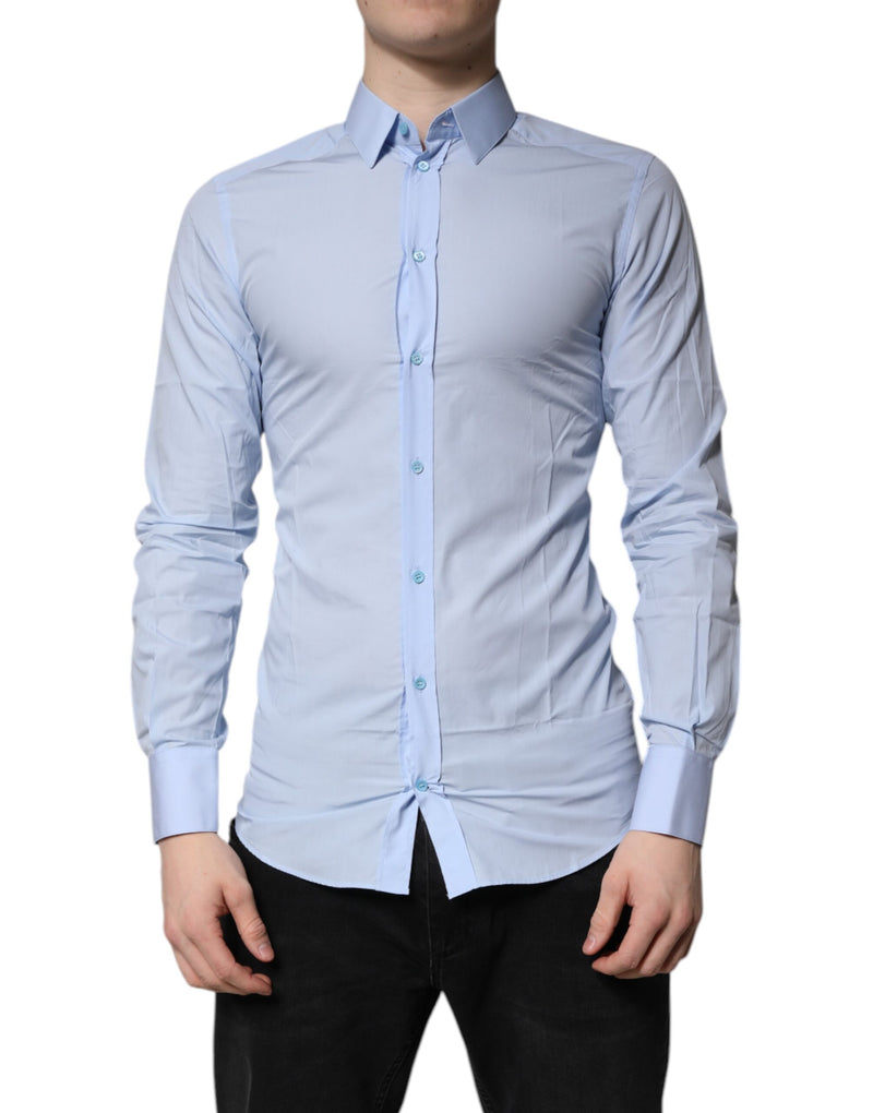 Light Blue Cotton GOLD Dress Formal Shirt-Dolce & Gabbana-LabelTerrace.com
