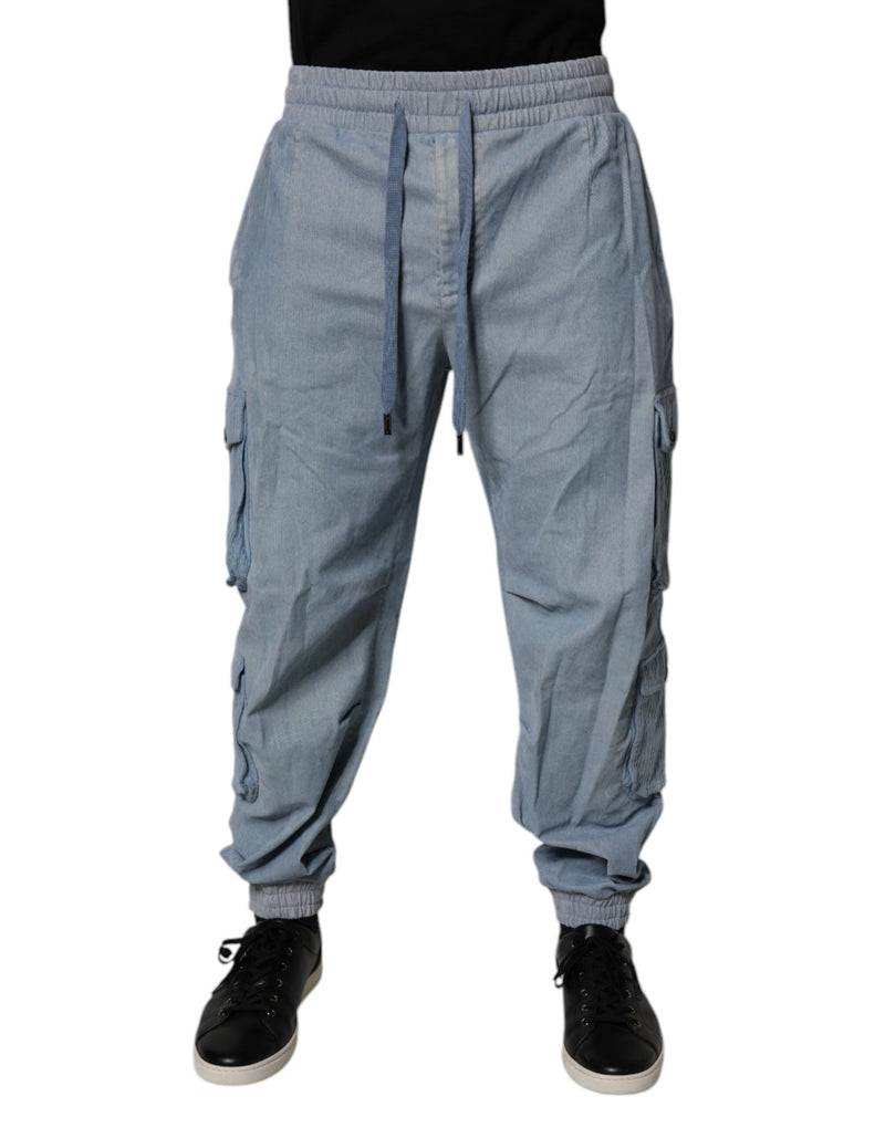 Light Blue Cotton Jogger Cargo Men Denim Pants-Dolce & Gabbana-LabelTerrace.com