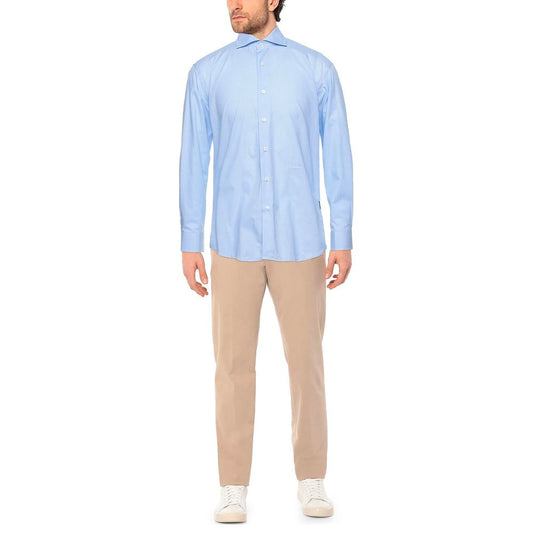 Light Blue Cotton Men Shirt-Aquascutum-LabelTerrace.com