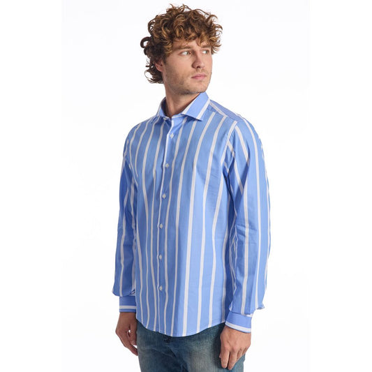 Light Blue Cotton Men Shirt-Baldinini Trend-LabelTerrace.com