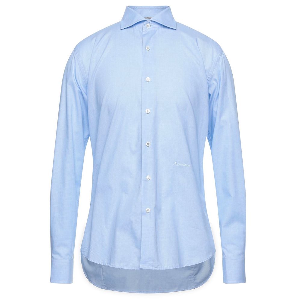 Light Blue Cotton Men Shirt-Aquascutum-LabelTerrace.com