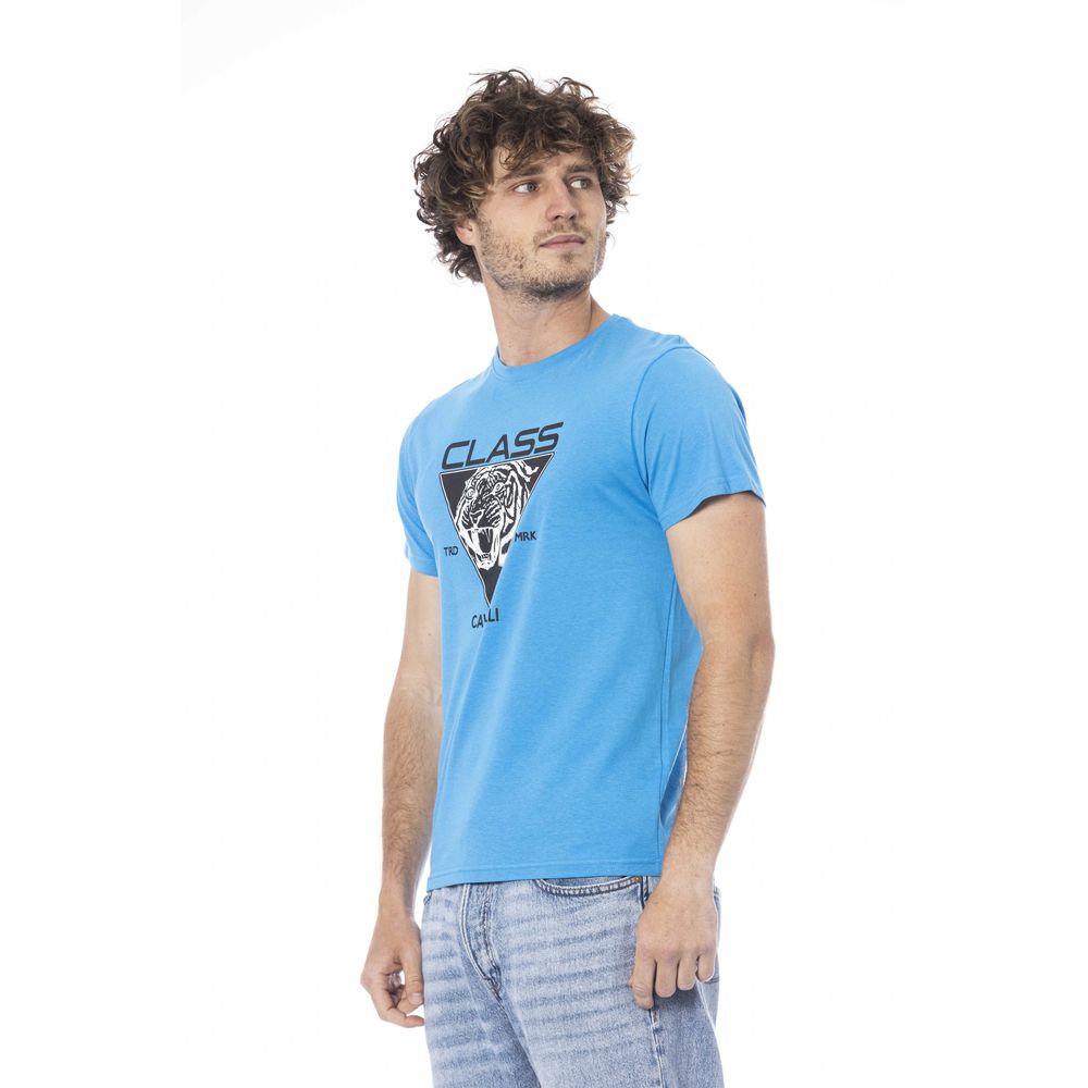 Light Blue Cotton Men T-Shirt-Cavalli Class-LabelTerrace.com