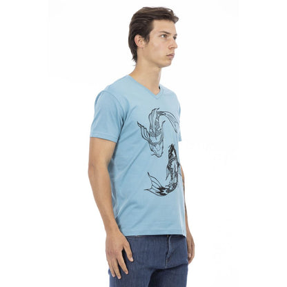 Light Blue Cotton Men T-Shirt-Trussardi Action-LabelTerrace.com