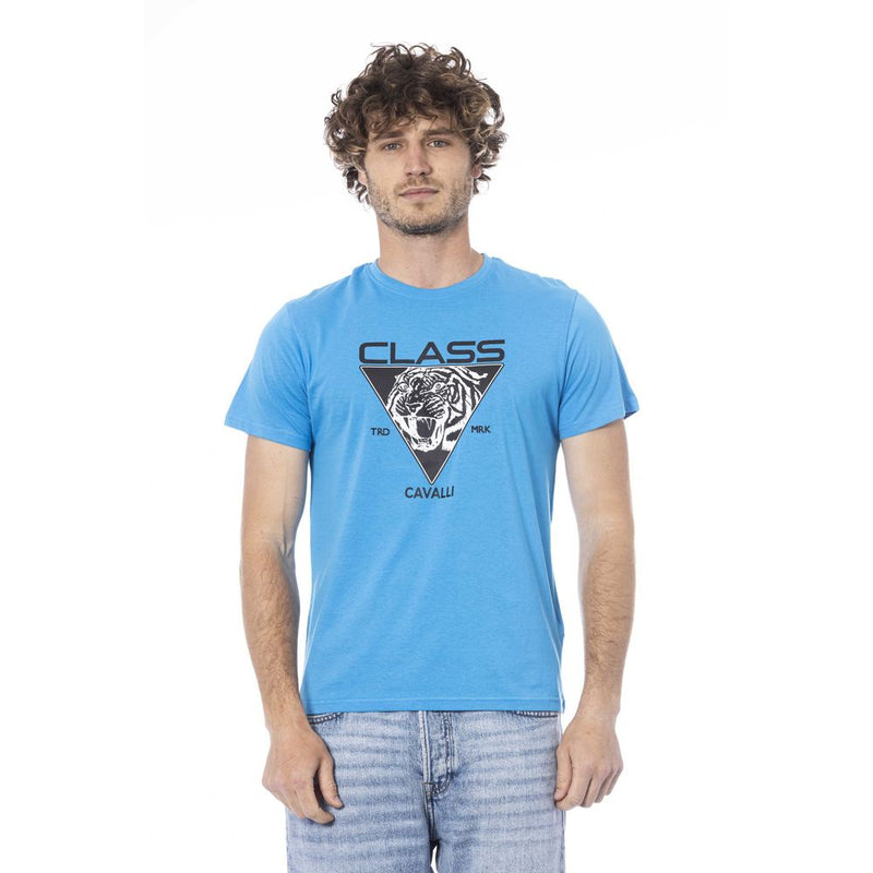 Light Blue Cotton Men T-Shirt-Cavalli Class-LabelTerrace.com