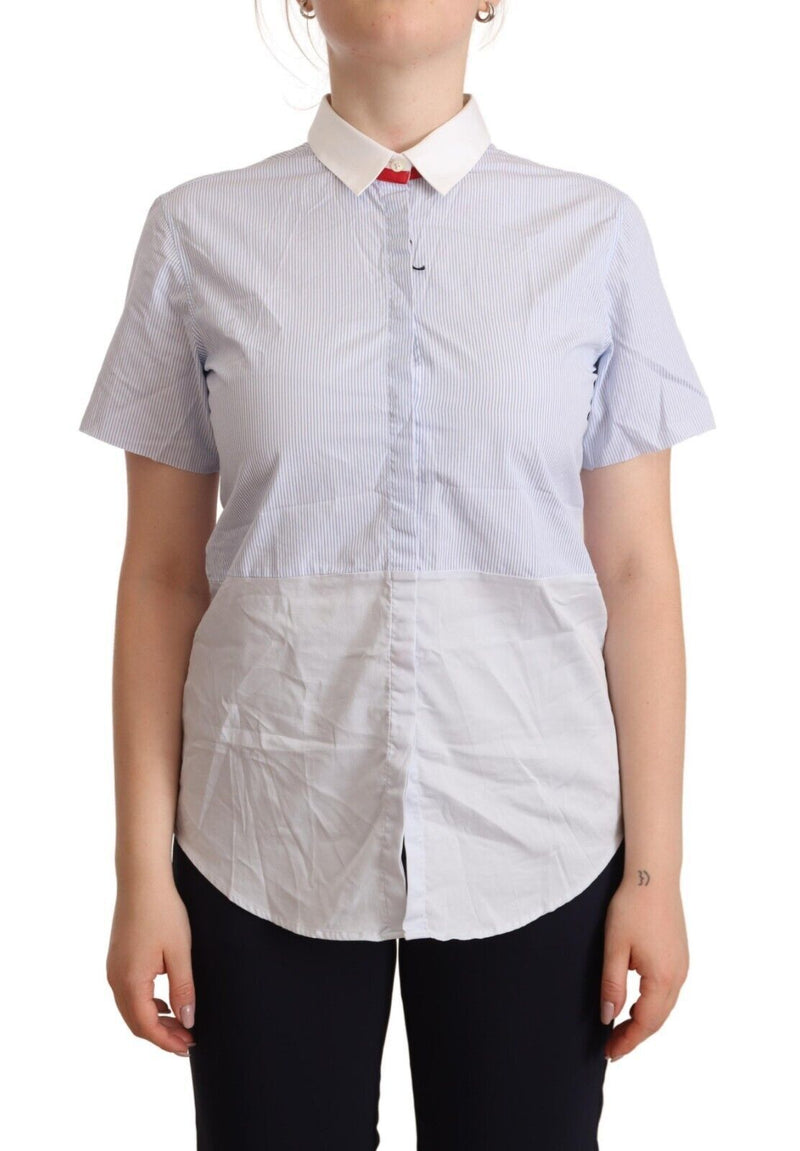 Light Blue Cotton Short Sleeves Collared Polo Top-AGLINI-LabelTerrace.com
