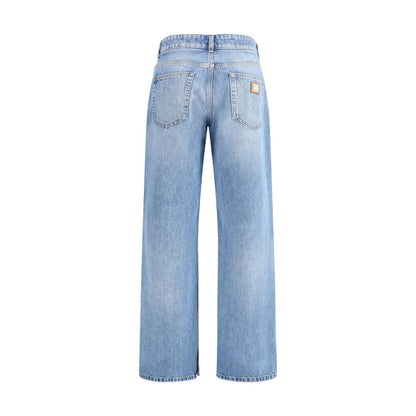 Light Blue Cotton Straight-Leg Jeans