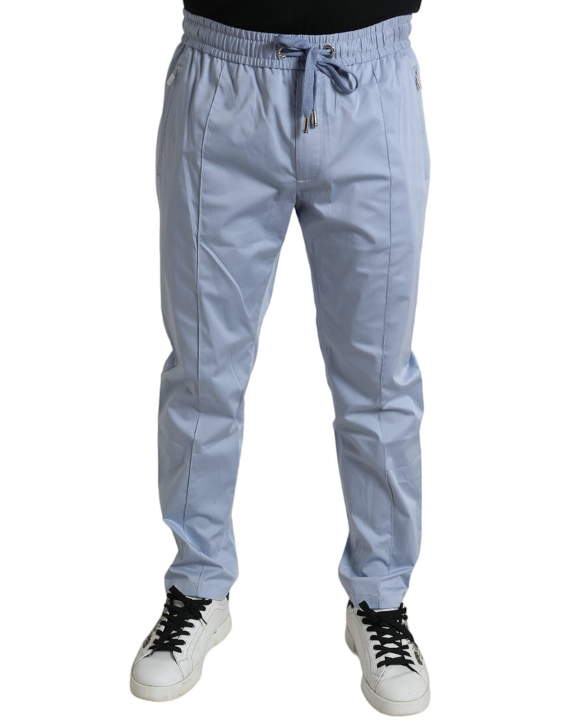 Light Blue Cotton Stretch Jogger Pants-Dolce & Gabbana-LabelTerrace.com