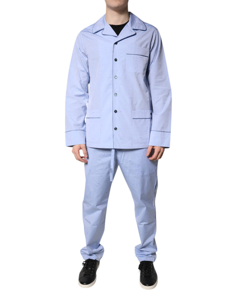 Light Blue DG Logo Cotton Men Pajama Set Sleepwear-Dolce & Gabbana-LabelTerrace.com