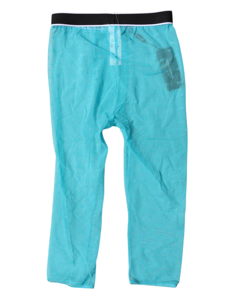 Light Blue DG Logo Nylon Cropped Tights Underwear-Dolce & Gabbana-LabelTerrace.com