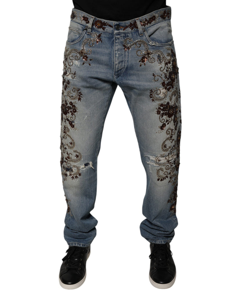 Light Blue Embroidered Skinny Denim Jeans-Dolce & Gabbana-LabelTerrace.com