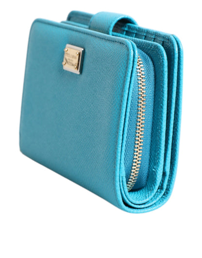 Light Blue Leather Bifold Continental Clutch Wallet-Dolce & Gabbana-LabelTerrace.com