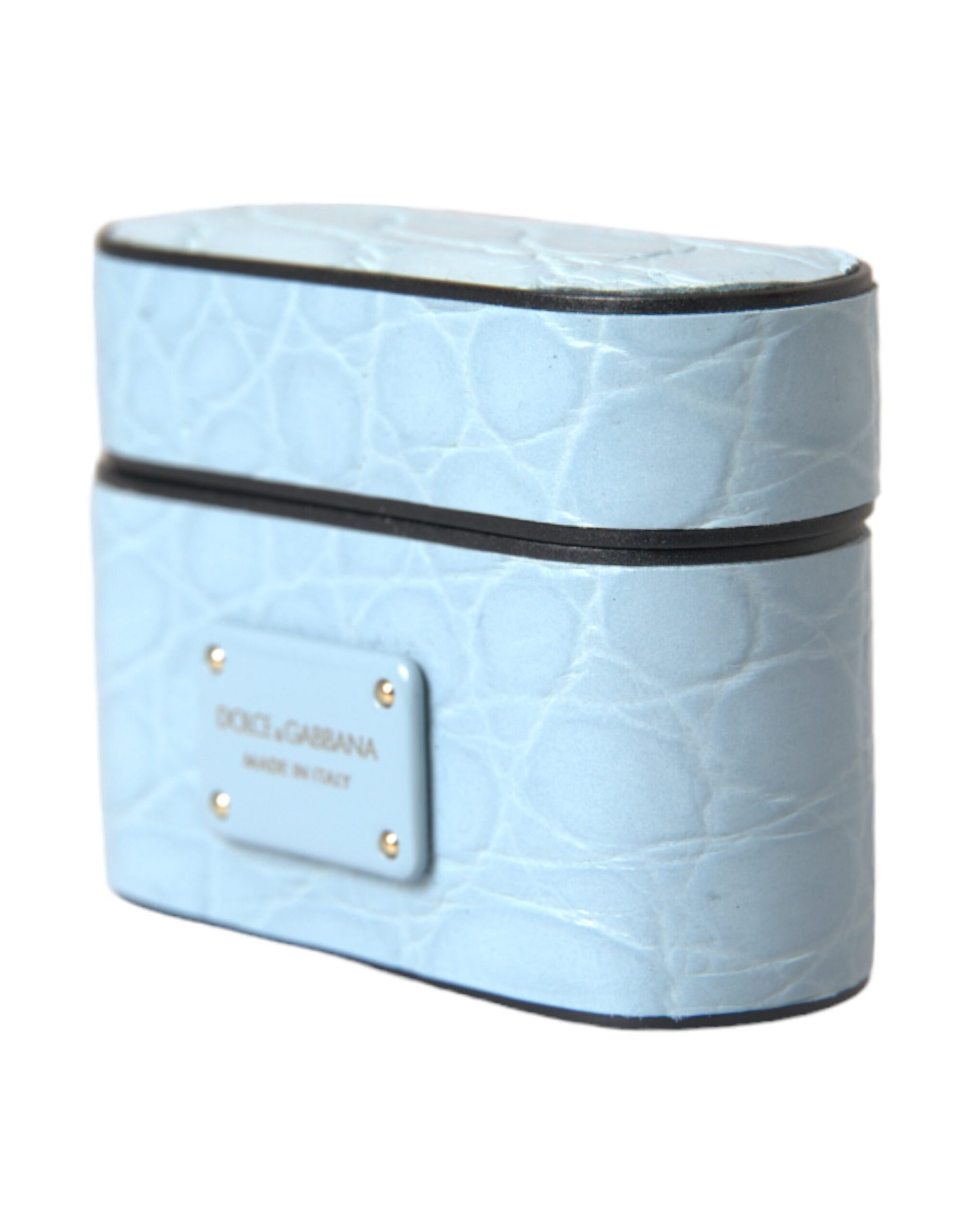 Light Blue Leather Metal Logo Plaque Airpods Case-Dolce & Gabbana-LabelTerrace.com