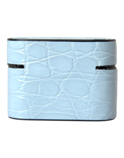 Light Blue Leather Metal Logo Plaque Airpods Case-Dolce & Gabbana-LabelTerrace.com
