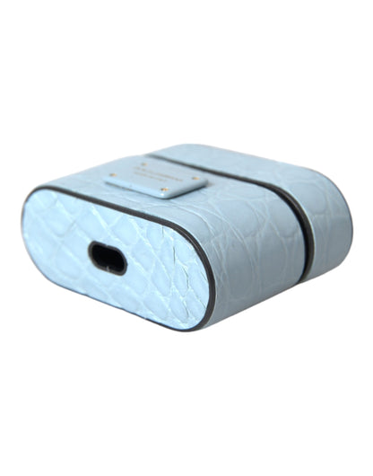 Light Blue Leather Metal Logo Plaque Airpods Case-Dolce & Gabbana-LabelTerrace.com