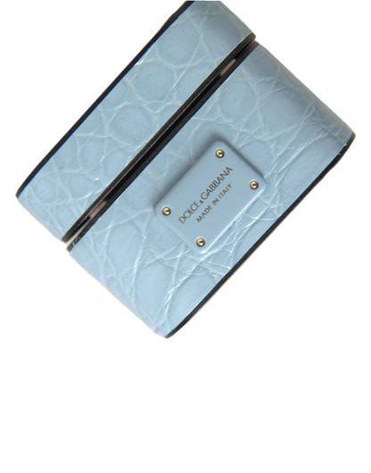 Light Blue Leather Metal Logo Plaque Airpods Case-Dolce & Gabbana-LabelTerrace.com