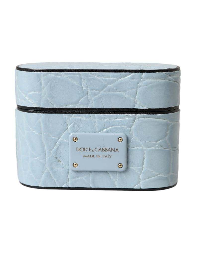 Light Blue Leather Metal Logo Plaque Airpods Case-Dolce & Gabbana-LabelTerrace.com