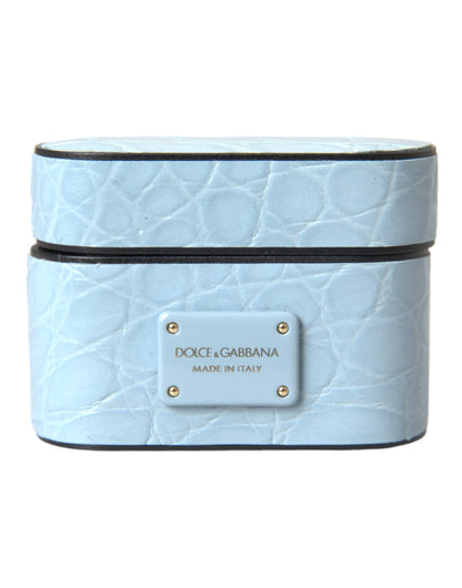 Light Blue Leather Metal Logo Plaque Airpods Case-Dolce & Gabbana-LabelTerrace.com