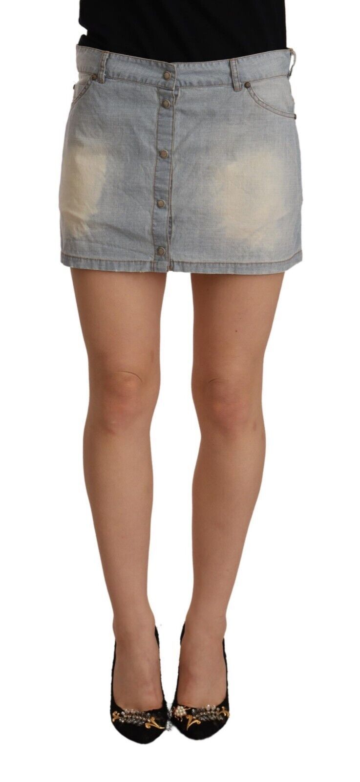Light Blue Mid Waist Denim Mini Cotton Skirt-Ermanno Scervino-LabelTerrace.com