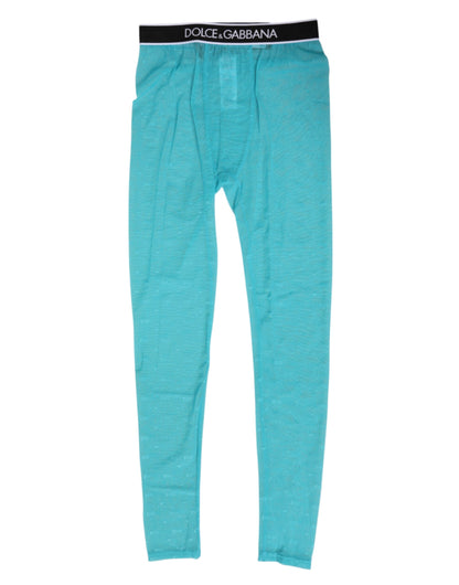 Light Blue Nylon Logo Lace Leggings Pants Underwear-Dolce & Gabbana-LabelTerrace.com