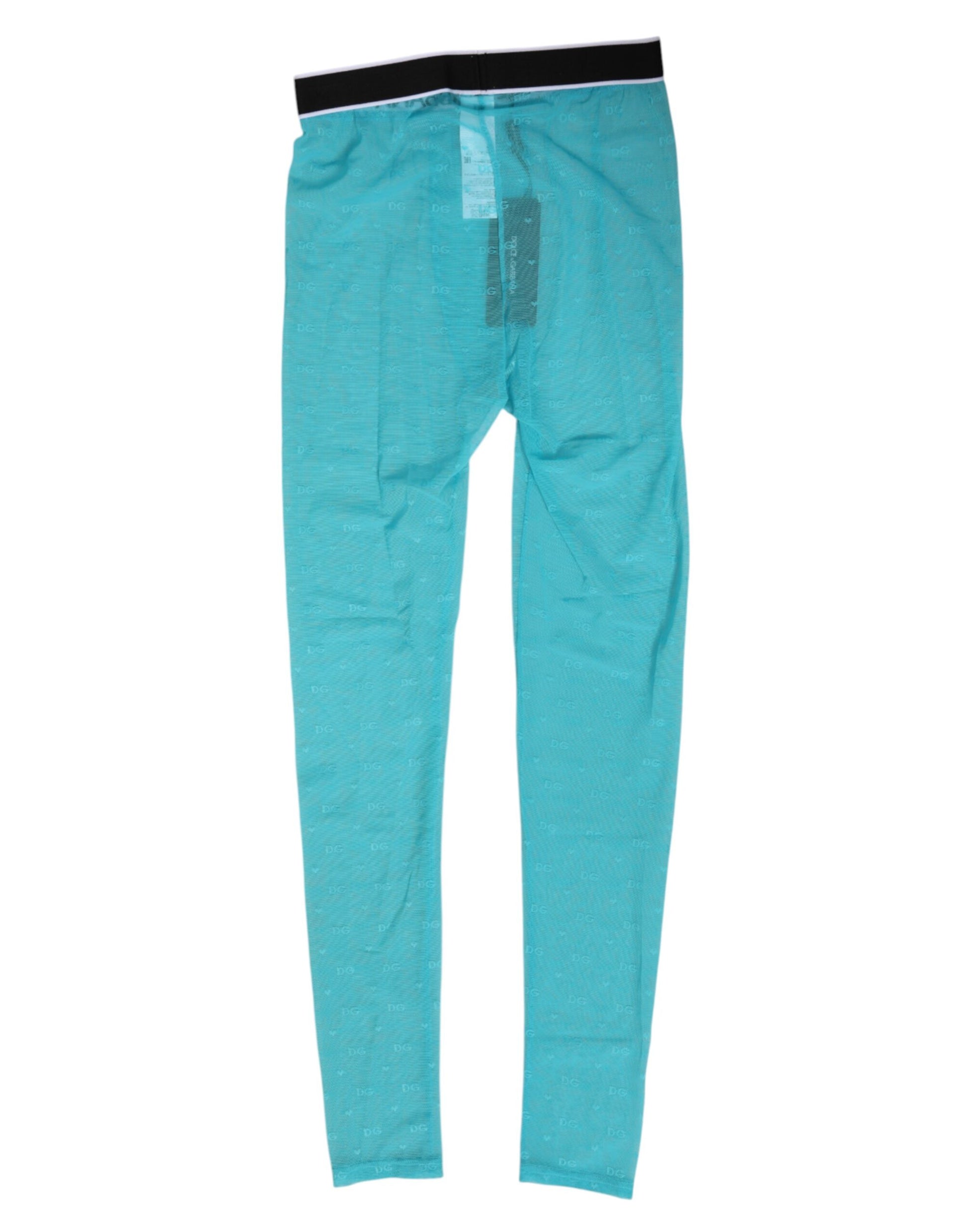 Light Blue Nylon Logo Lace Leggings Pants Underwear-Dolce & Gabbana-LabelTerrace.com