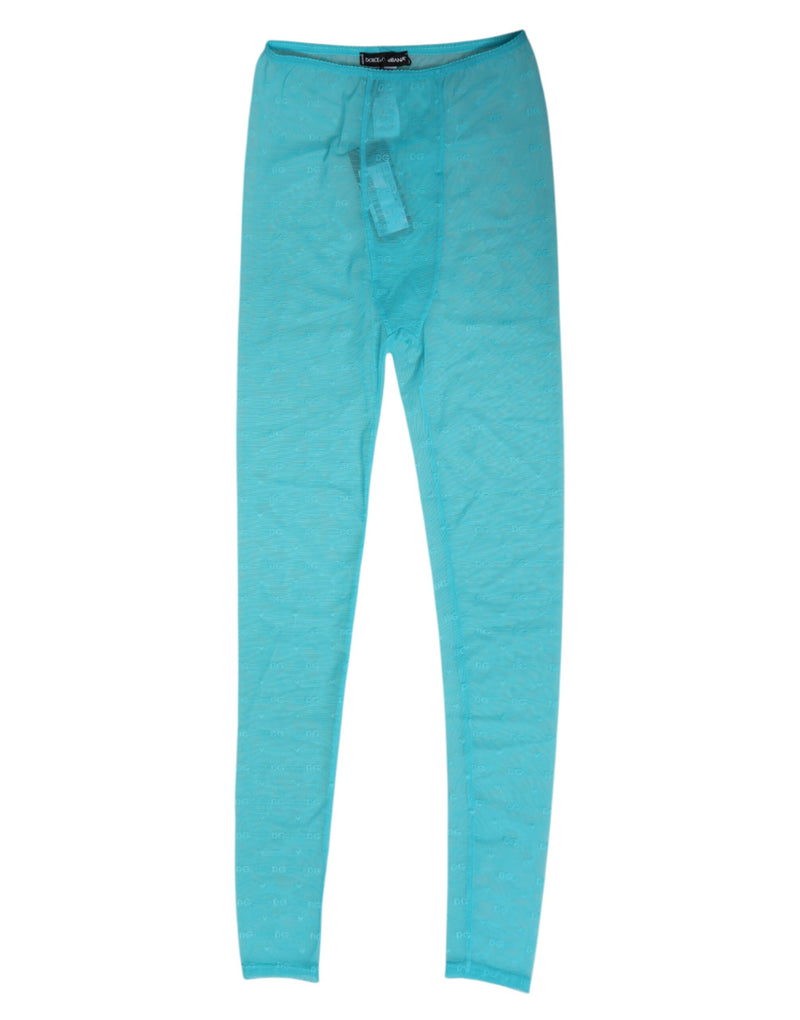 Light Blue Nylon Logo Lace Leggings Pants Underwear-Dolce & Gabbana-LabelTerrace.com