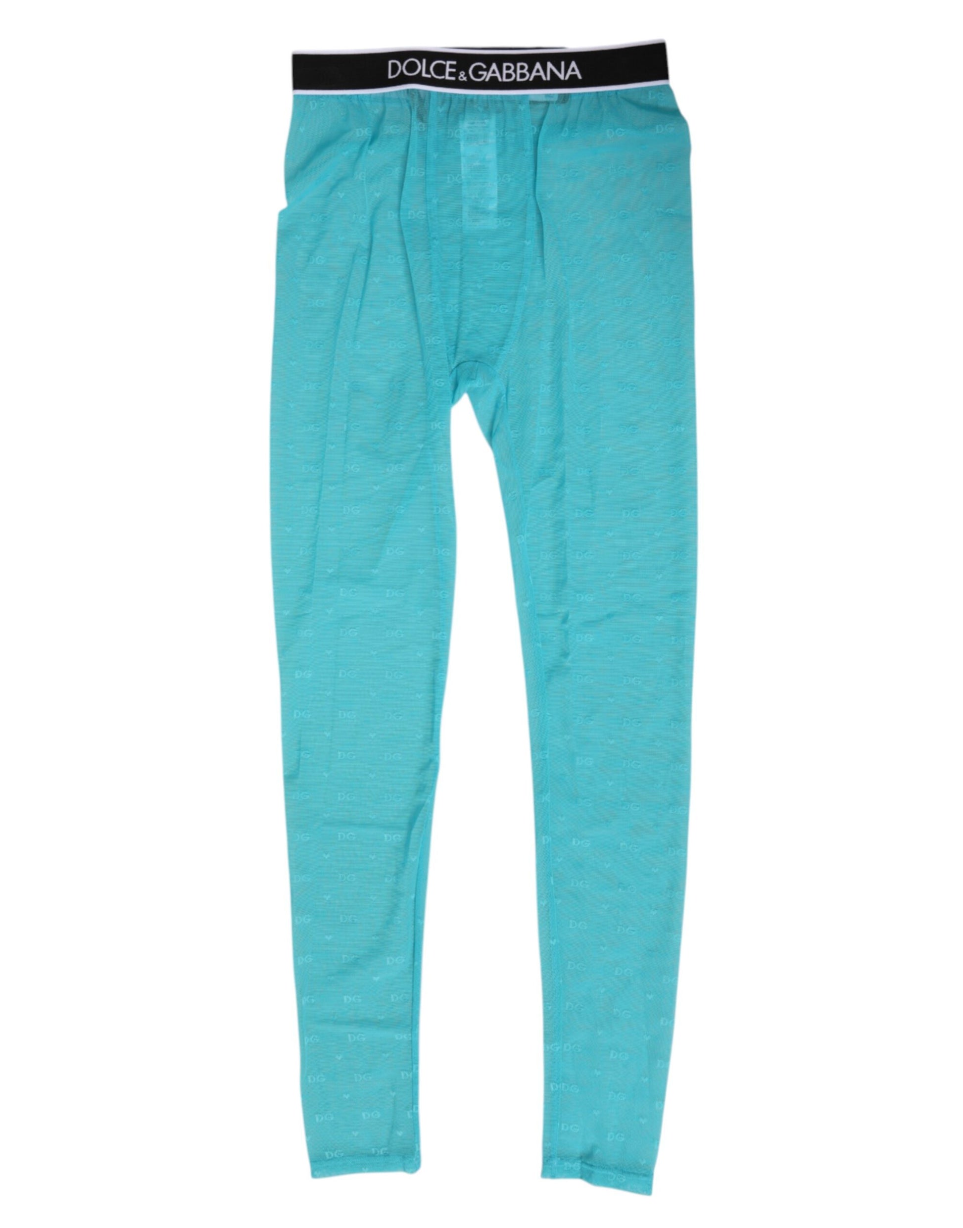 Light Blue Nylon Logo Lace Leggings Pants Underwear-Dolce & Gabbana-LabelTerrace.com