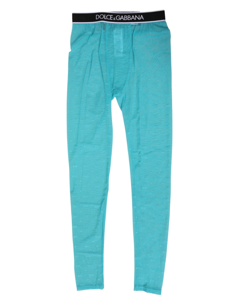 Light Blue Nylon Logo Lace Leggings Pants Underwear-Dolce & Gabbana-LabelTerrace.com