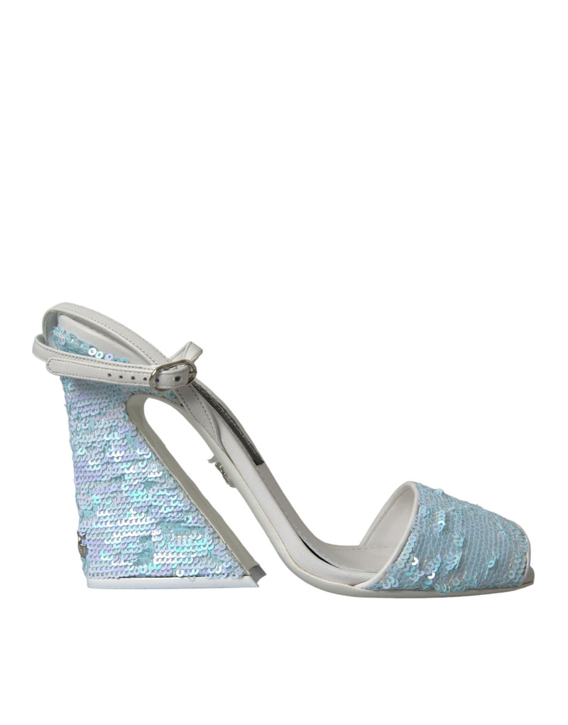 Light Blue Sequin Ankle Strap Sandals Shoes-Dolce & Gabbana-LabelTerrace.com